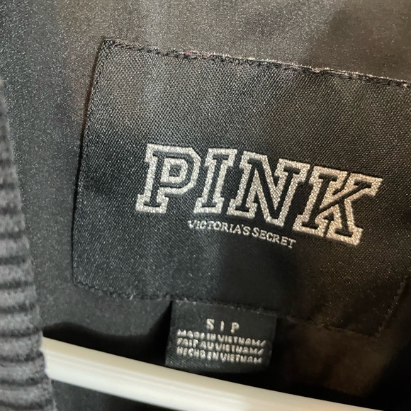 Victorias Secret Pink black varsity coat small Bomber STUDS Bling snap jacket - Picture 6 of 8